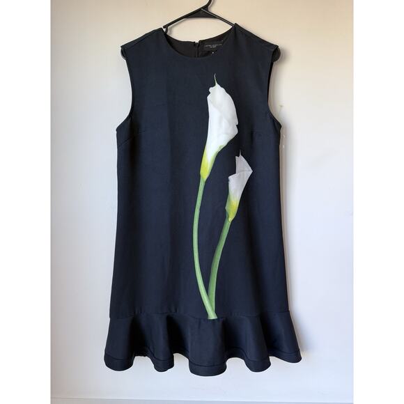 Victoria Beckham Target Black Calla Lily Satin Ruffle Hem Dress Size M - Picture 1 of 6